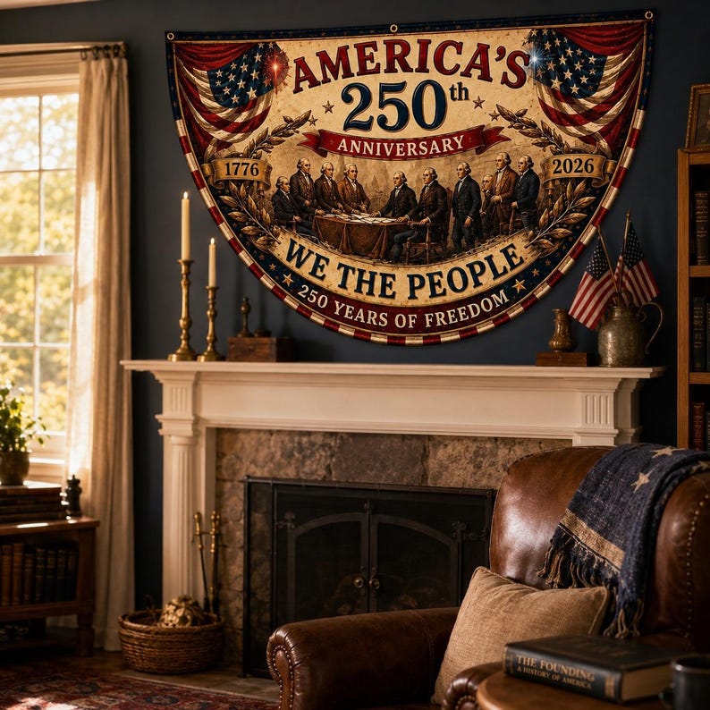 USA 250th Anniversary Patriotic Bunting Banner | America 1776–2026 Semicircle Fence Flag