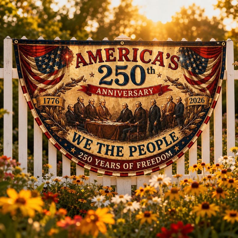 USA 250th Anniversary Patriotic Bunting Banner | America 1776–2026 Semicircle Fence Flag