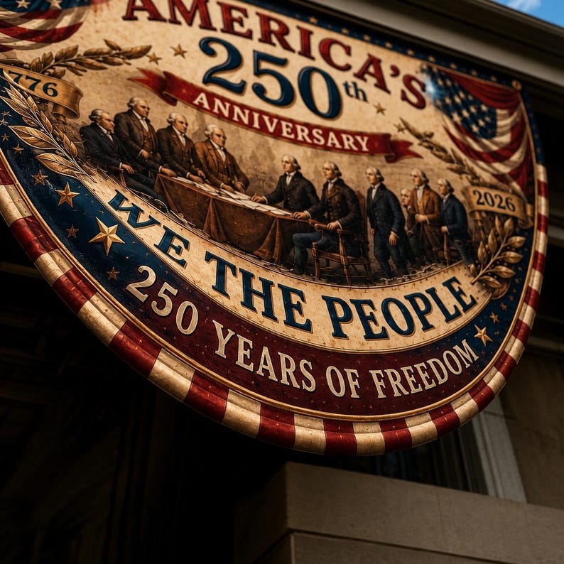 USA 250th Anniversary Patriotic Bunting Banner | America 1776–2026 Semicircle Fence Flag