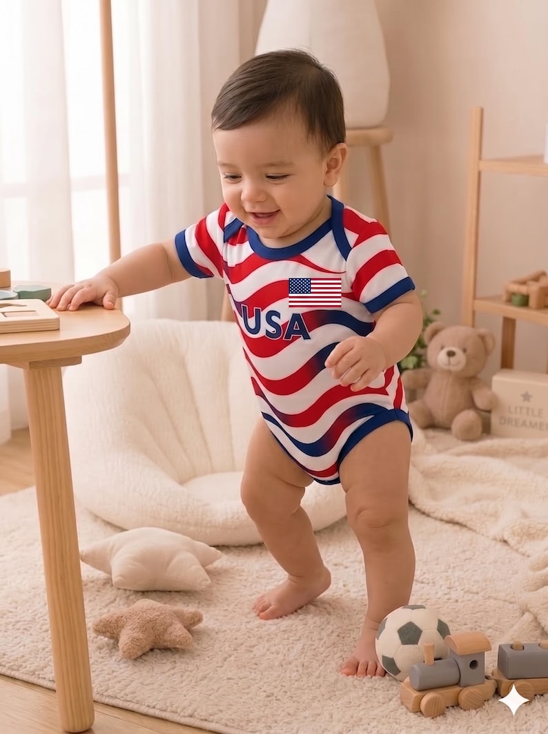 Custom USA Baby Jersey, Personalized PatrioticRed White Blue Soccer Infant Bodysuit