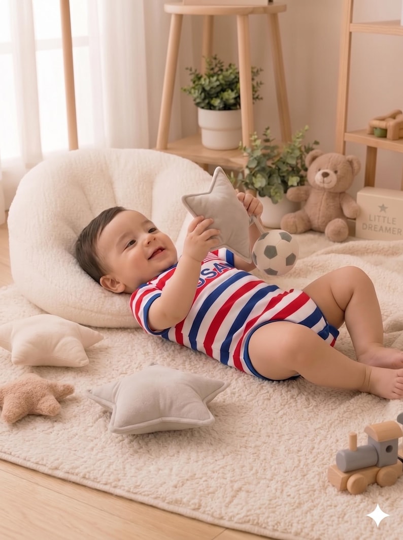 Custom USA Baby Jersey, Personalized PatrioticRed White Blue Soccer Infant Bodysuit