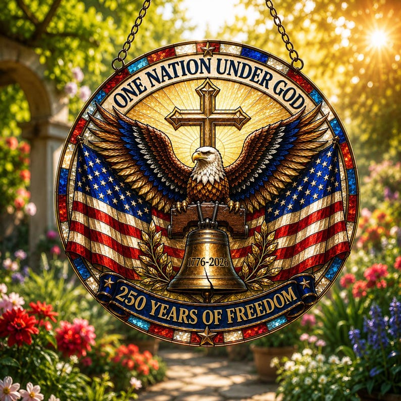 Patriotic 250th Anniversary Suncatcher, One Nation Under God Ornament