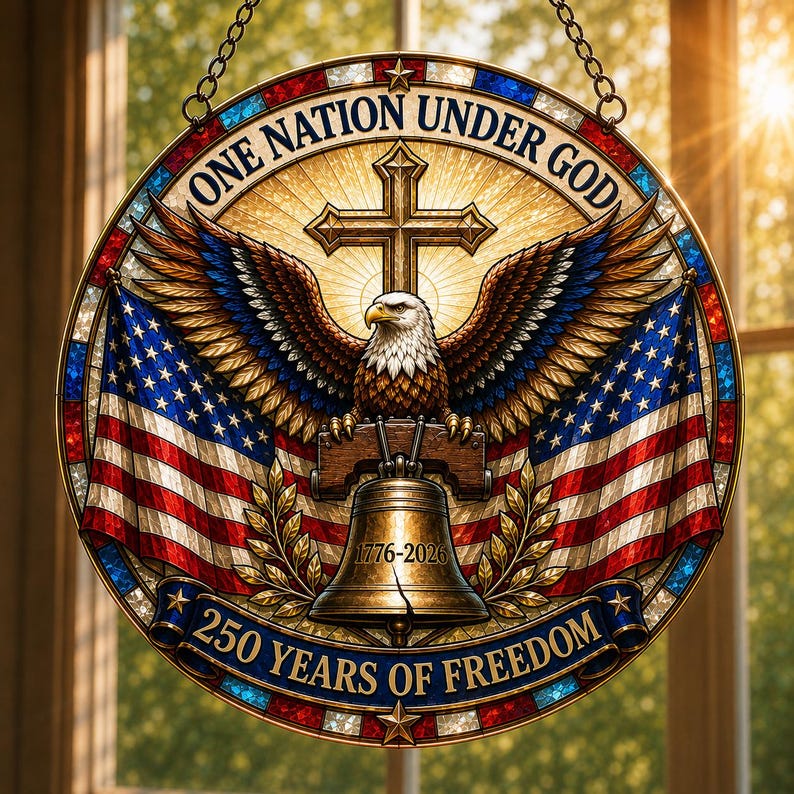 Patriotic 250th Anniversary Suncatcher, One Nation Under God Ornament