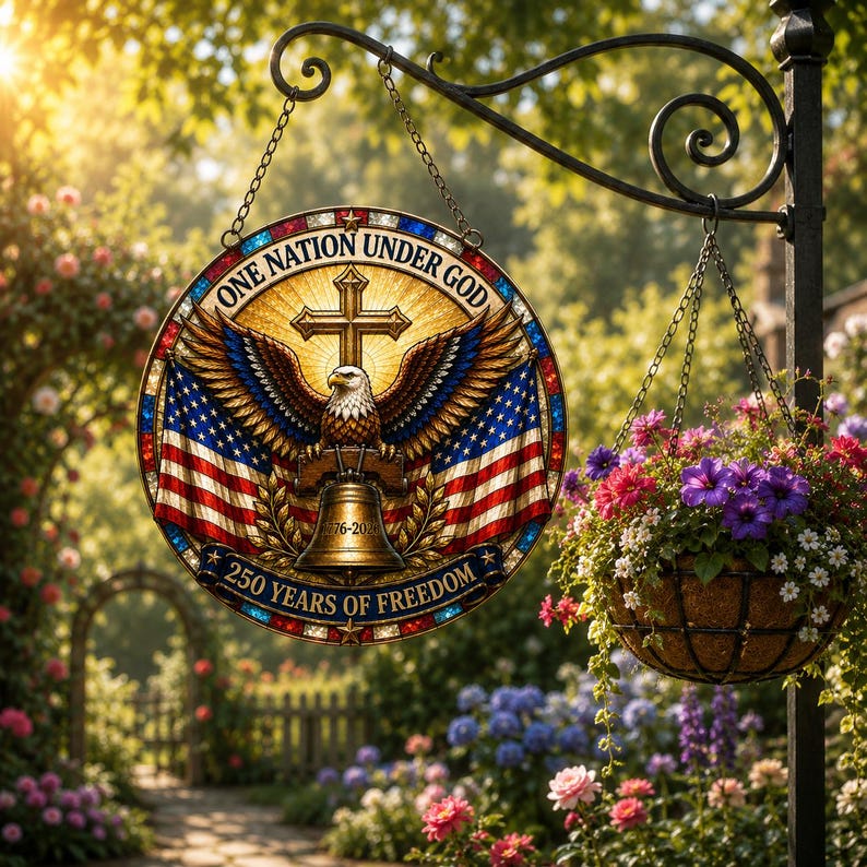 Patriotic 250th Anniversary Suncatcher, One Nation Under God Ornament