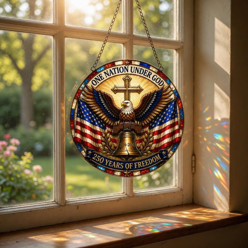 Patriotic 250th Anniversary Suncatcher, One Nation Under God Ornament