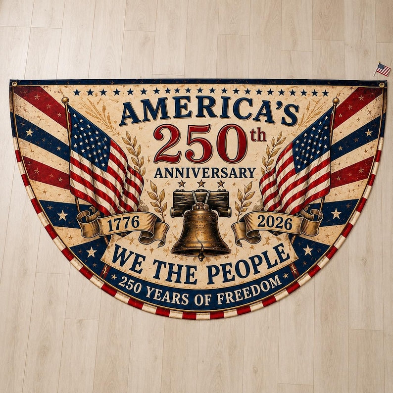 USA 250th Anniversary Patriotic Bunting Banner | America 1776–2026 Semicircle Fence Flag