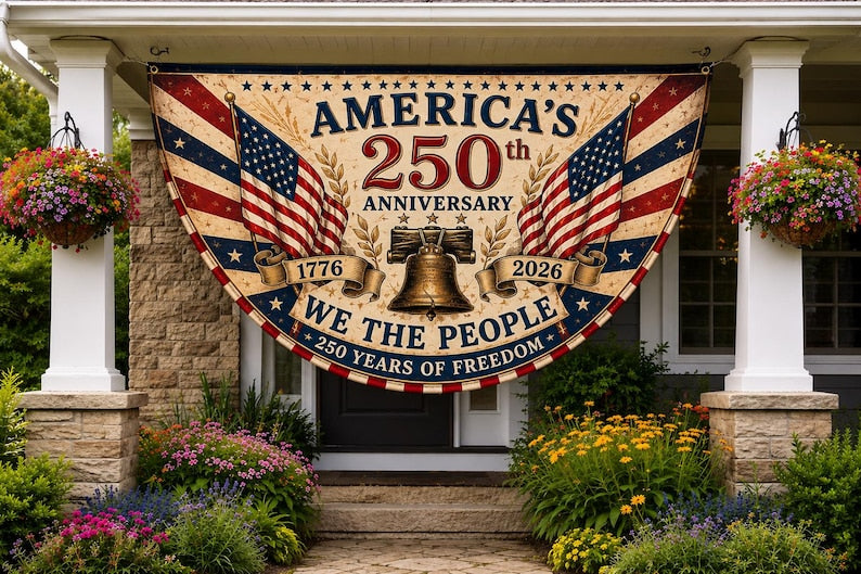 USA 250th Anniversary Patriotic Bunting Banner | America 1776–2026 Semicircle Fence Flag