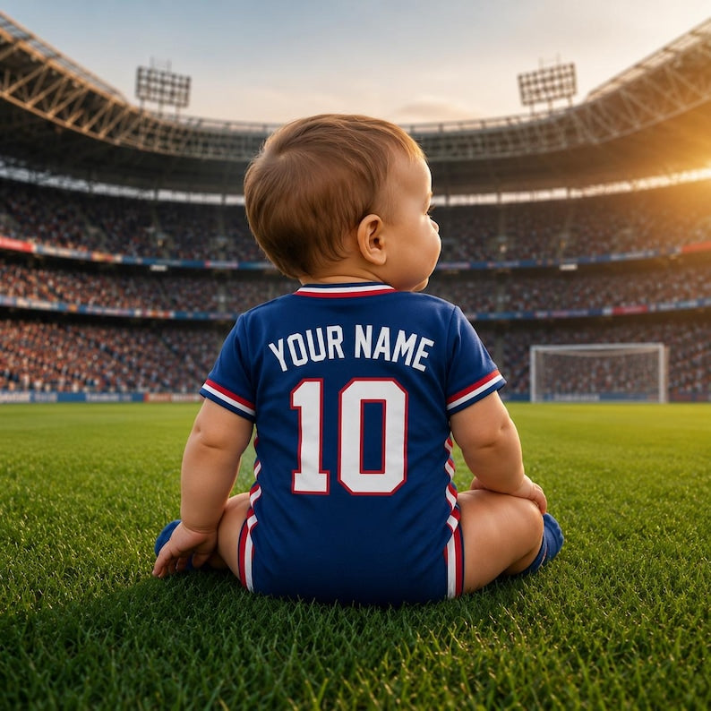 USA Baby Soccer Bodysuit Custom Name Number, Personalized USA Infant Onesie