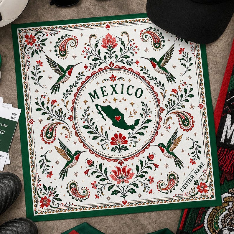 Mexico Scarf, Custom Mexico Bandana, Beautiful Soft Mexico Flag Pattern Scarf