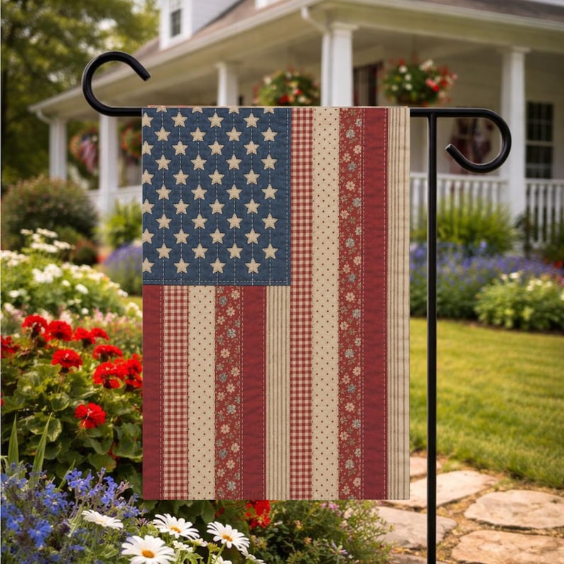 American Printing Flag Garden Flag | 4th of July House Banner, Rustic Fourth of July Decor