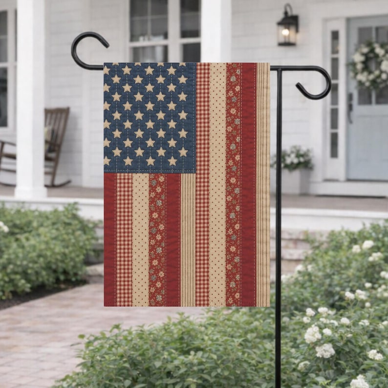 American Printing Flag Garden Flag | 4th of July House Banner, Rustic Fourth of July Decor