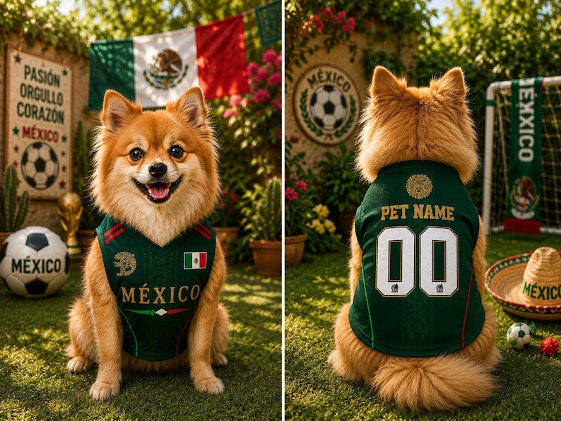Custom Mexico Pet Soccer Jersey with Name Number, Personalized Pet Mesh Soccer Jersey