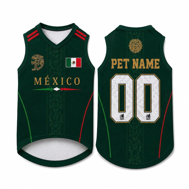 Custom Mexico Pet Soccer Jersey with Name Number, Personalized Pet Mesh Soccer Jersey