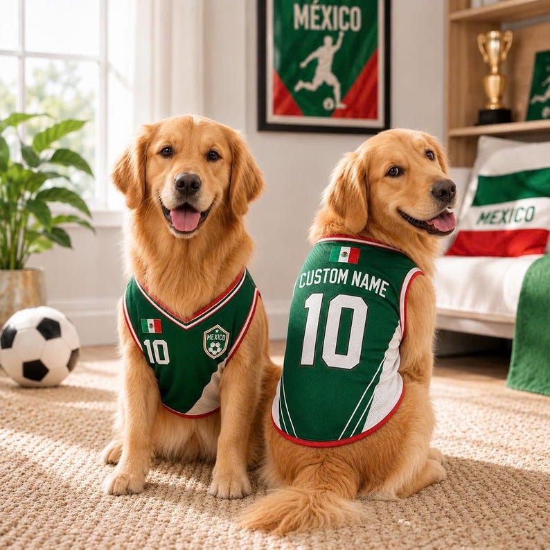 Personalized Mexico Mesh Dog Soccer Jersey, Custom Name Pet Football Shirt