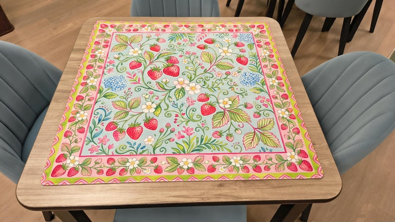 Vintage Botanical Rabbit Mahjong Mat, William Morris Style Floral Playmat, Extra Thick Nonslip Table Cover
