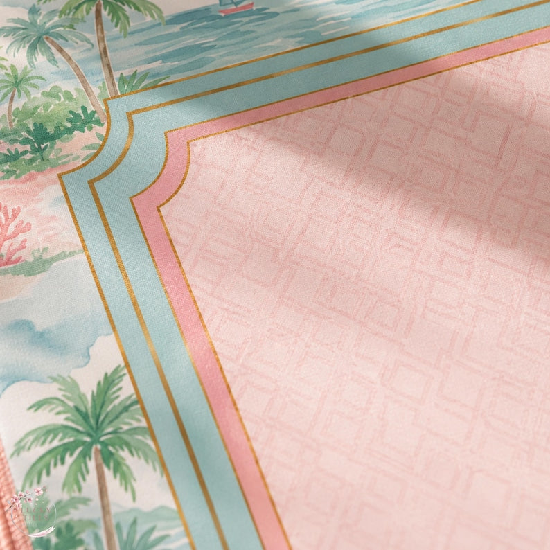 Palm Beach Coastal Mahjong Mat, Tropical Resort Game Mat, Custom Monogram Mahjong Mat