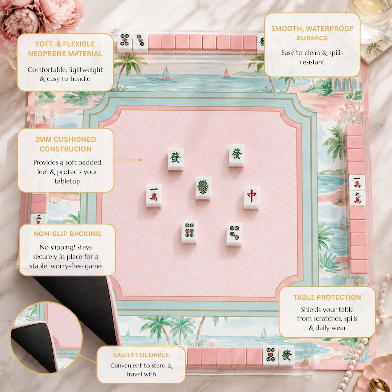 Palm Beach Coastal Mahjong Mat, Tropical Resort Game Mat, Custom Monogram Mahjong Mat