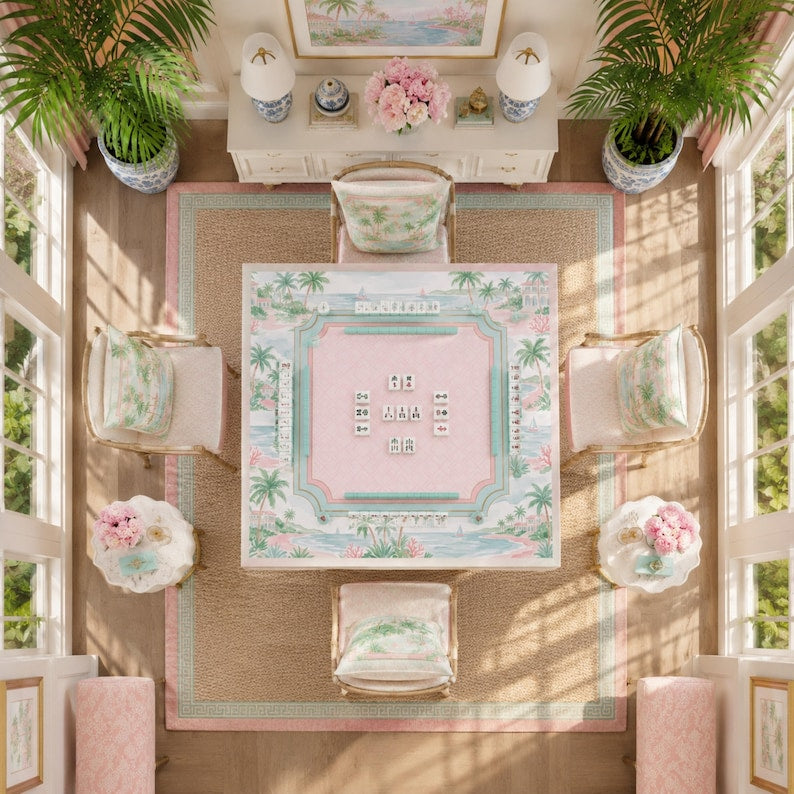 Palm Beach Coastal Mahjong Mat, Tropical Resort Game Mat, Custom Monogram Mahjong Mat