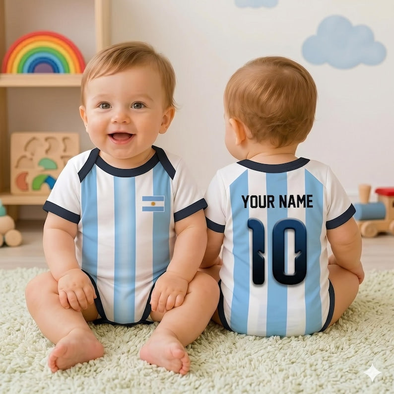 Personalized Argentina Baby Bodysuit Custom Name Number, Argentina Football Infant Romper