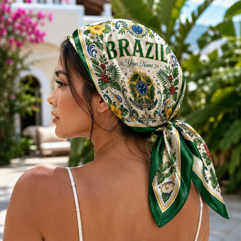 Brazil Soccer Scarf, Brazilian Fan Bandana, Custom Name Country Scarf