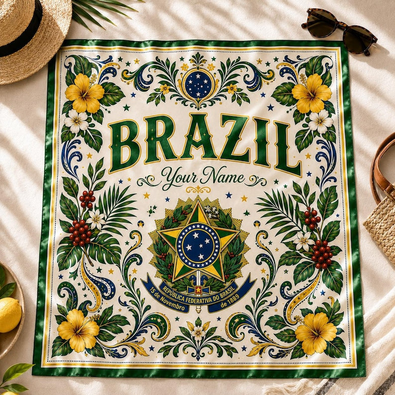 Brazil Soccer Scarf, Brazilian Fan Bandana, Custom Name Country Scarf