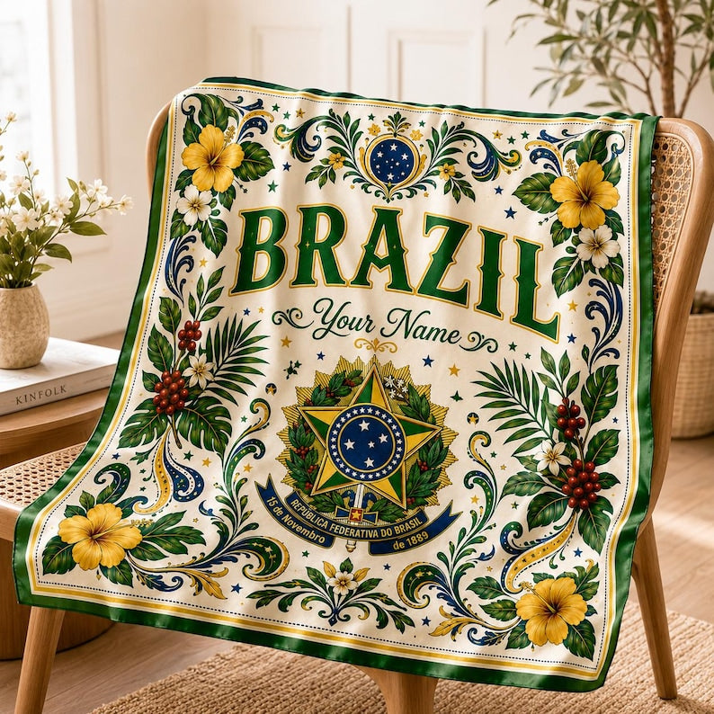 Brazil Soccer Scarf, Brazilian Fan Bandana, Custom Name Country Scarf