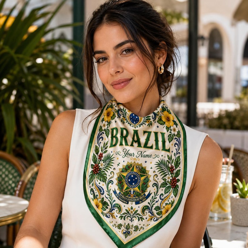 Brazil Soccer Scarf, Brazilian Fan Bandana, Custom Name Country Scarf