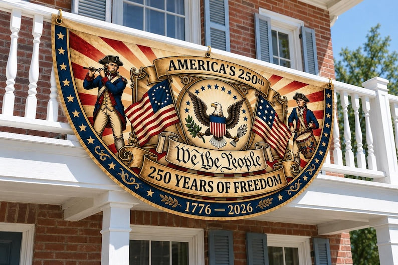 250th Anniversary Patriotic Bunting Banner | America 1776–2026 Semicircle Fence Flag