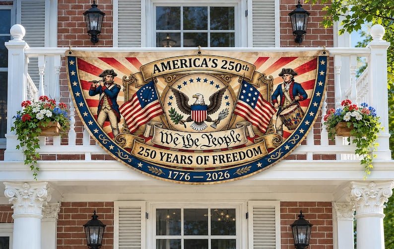 250th Anniversary Patriotic Bunting Banner | America 1776–2026 Semicircle Fence Flag