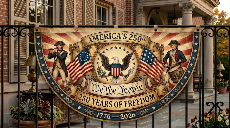 250th Anniversary Patriotic Bunting Banner | America 1776–2026 Semicircle Fence Flag