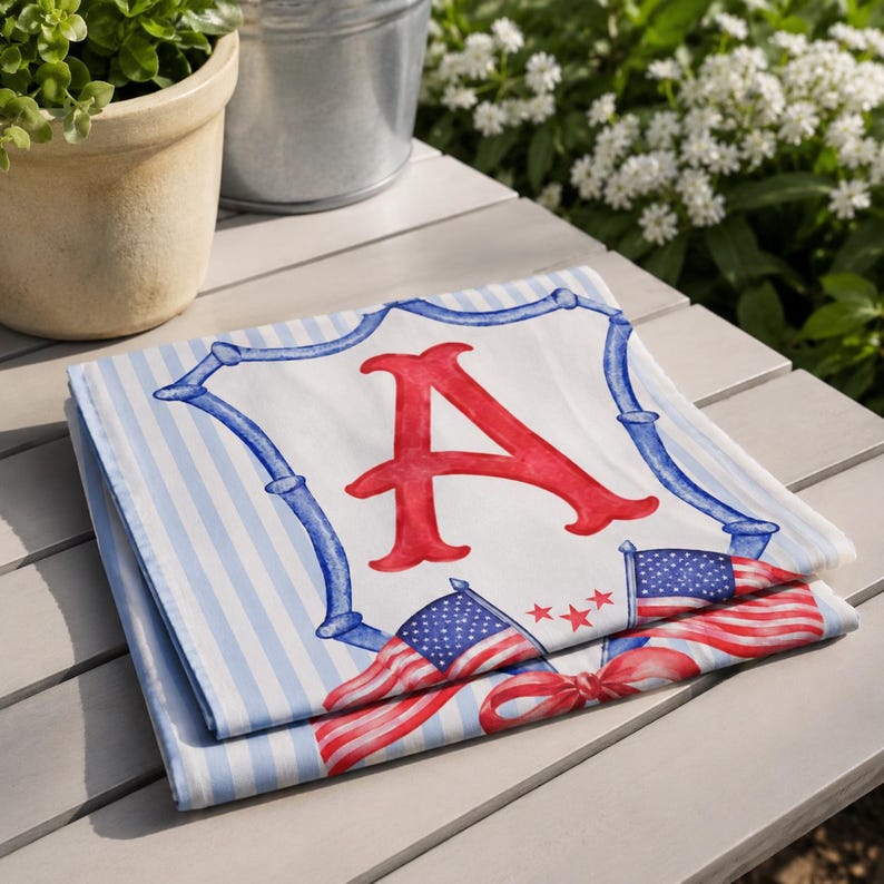 Personalized Initial Garden Flag, Patriotic Red White Blue Monogram Yard Flag
