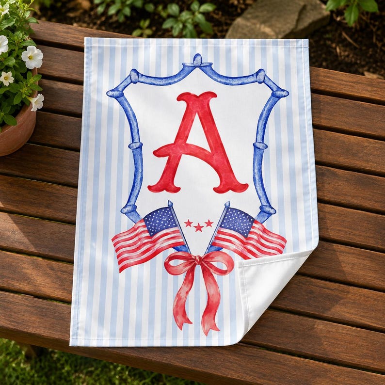 Personalized Initial Garden Flag, Patriotic Red White Blue Monogram Yard Flag