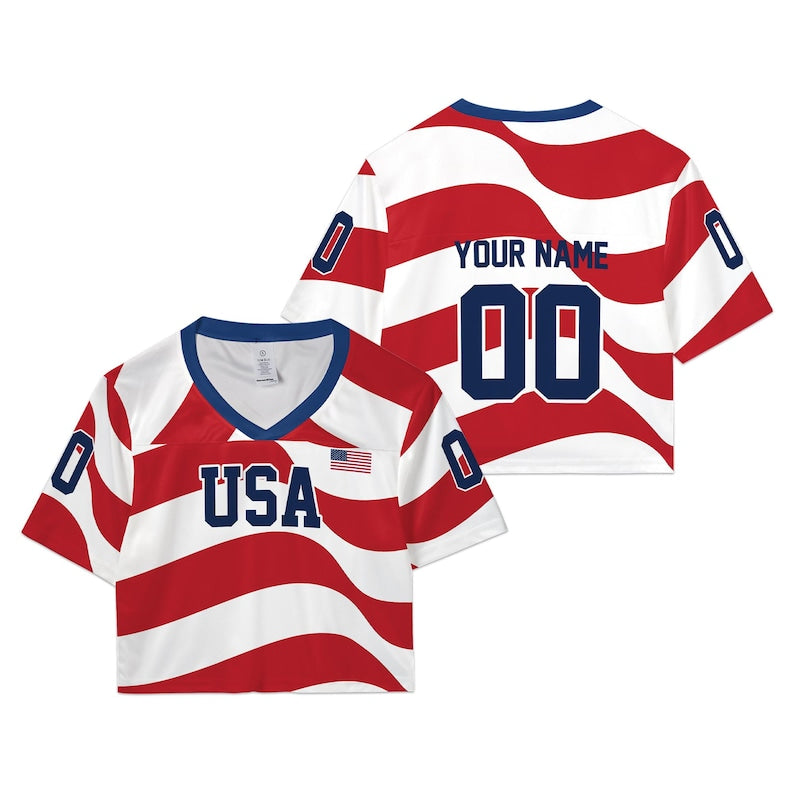 USA Women's Soccer Crop Top Jersey, Personalized Name Number Shirt