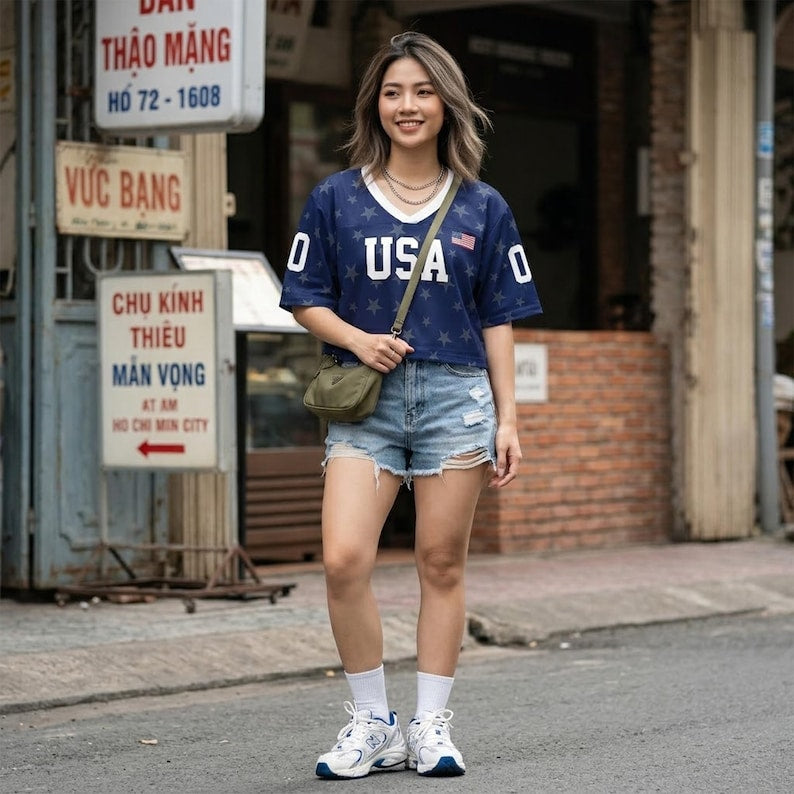 USA Women's Soccer Crop Top Jersey, Personalized Name Number Shirt