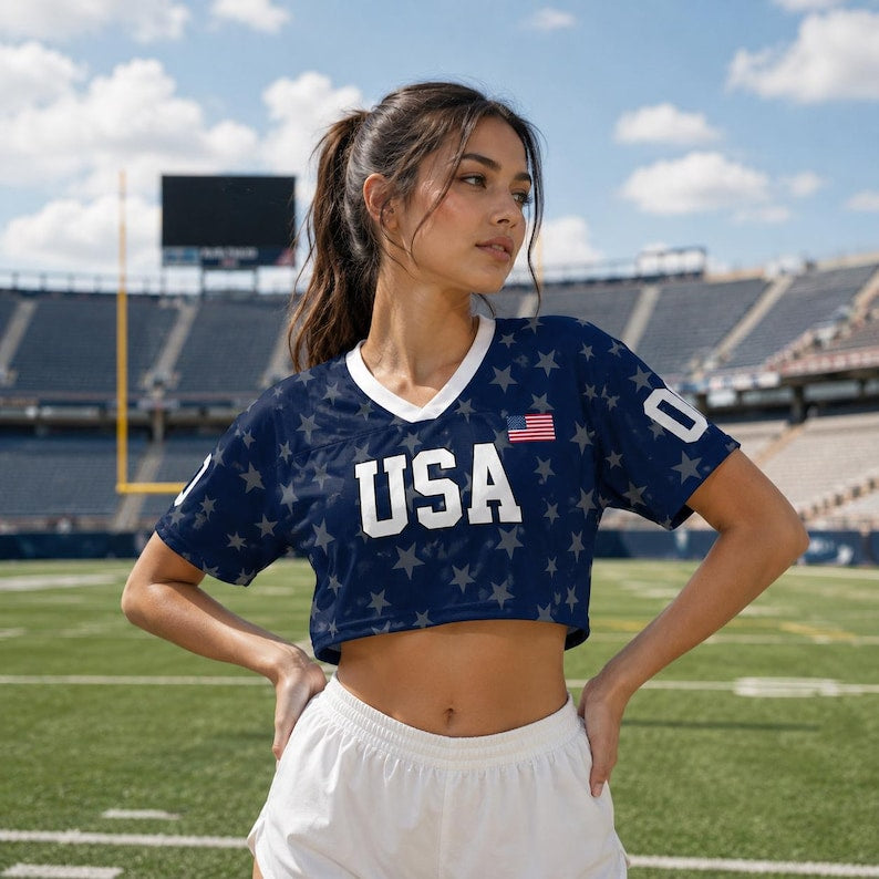 USA Women's Soccer Crop Top Jersey, Personalized Name Number Shirt