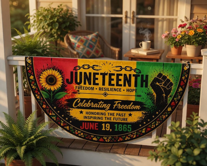 Juneteenth Semicircle Porch Banner, Emancipation Day Bunting Flag