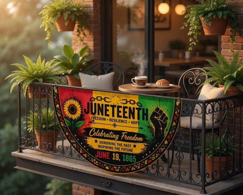 Juneteenth Semicircle Porch Banner, Emancipation Day Bunting Flag
