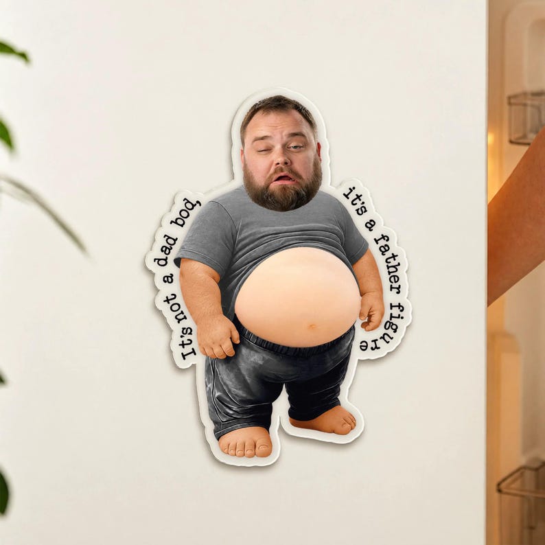 Personalized Dad Portrait From Photo Fridge Magnet, Funny Face Gift For Dad Bod