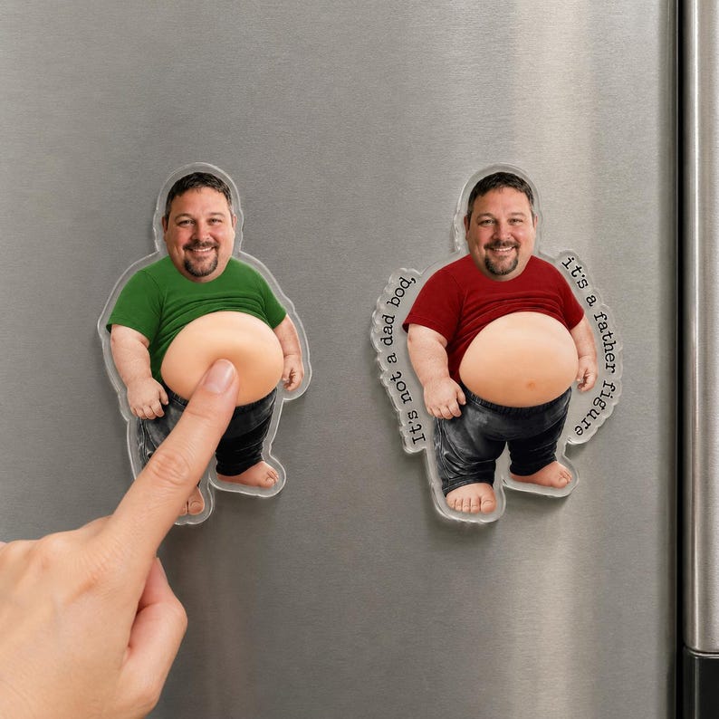 Personalized Dad Portrait From Photo Fridge Magnet, Funny Face Gift For Dad Bod