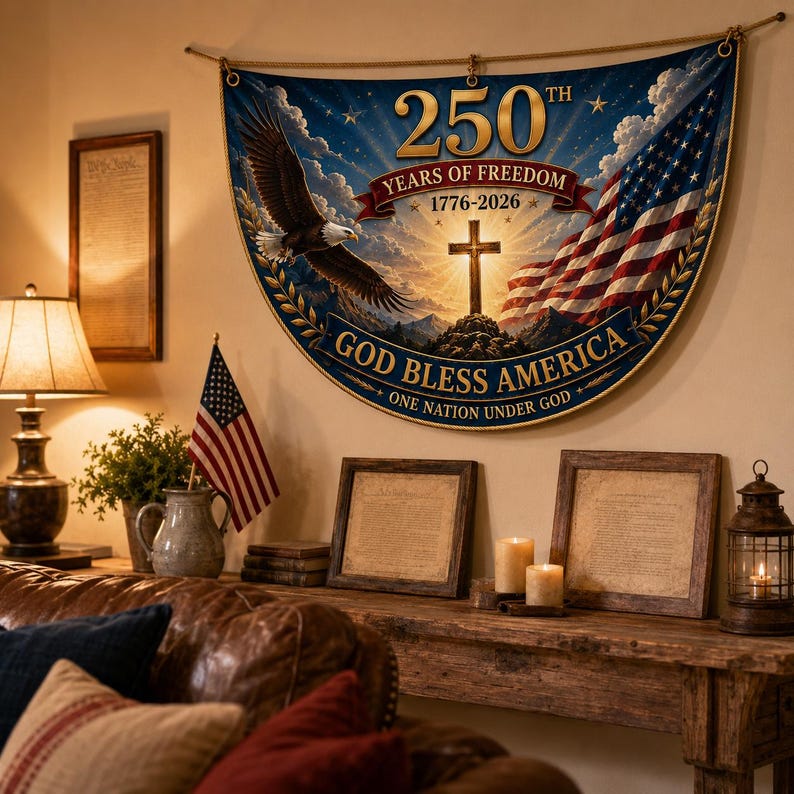 USA 250th Anniversary Patriotic Bunting Banner, America 1776–2026 Semicircle Fence Flag