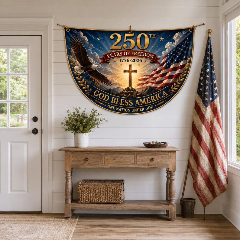 USA 250th Anniversary Patriotic Bunting Banner, America 1776–2026 Semicircle Fence Flag