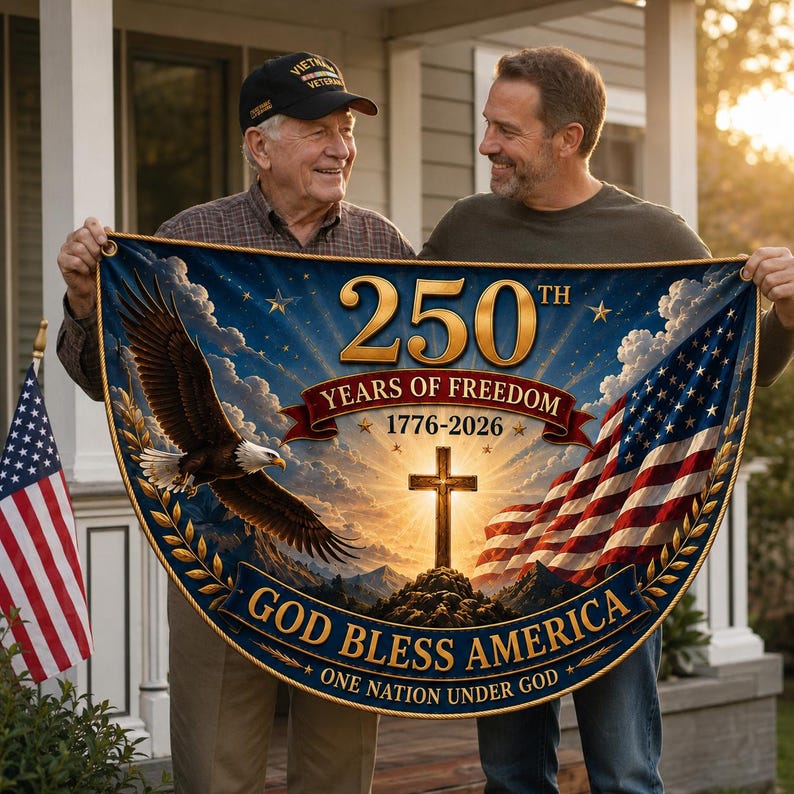 USA 250th Anniversary Patriotic Bunting Banner, America 1776–2026 Semicircle Fence Flag