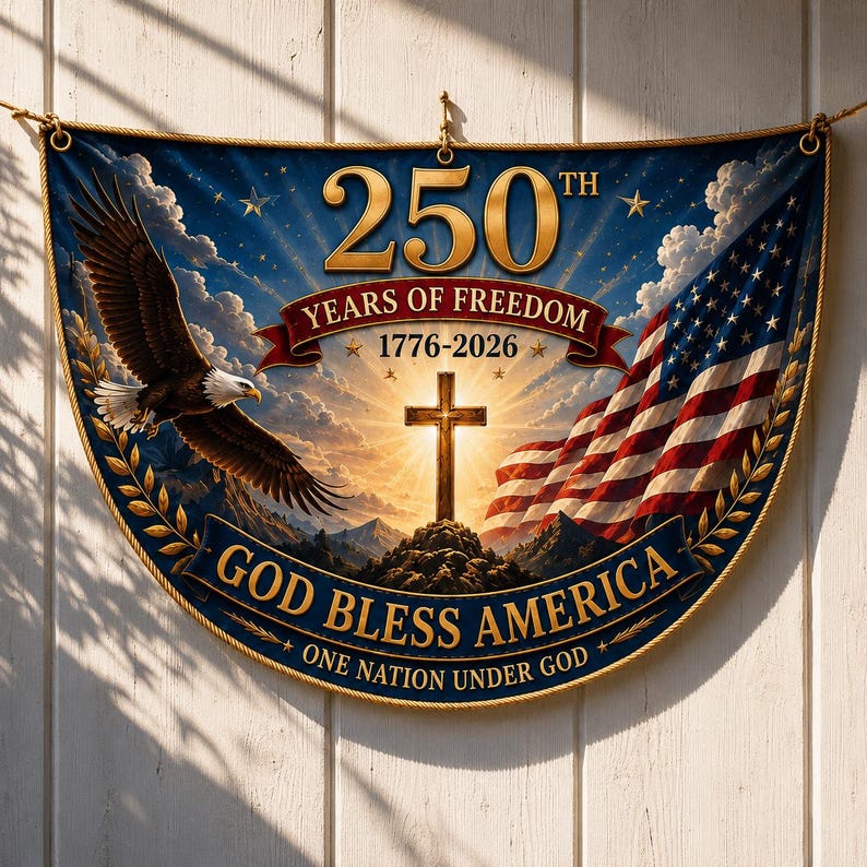 USA 250th Anniversary Patriotic Bunting Banner, America 1776–2026 Semicircle Fence Flag
