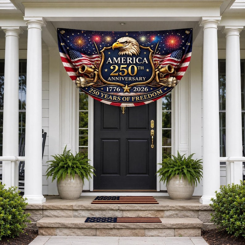America 250th Anniversary Fan Flag, Semiquincentennial 1776-2026 Patriotic Eagle Outdoor Banner