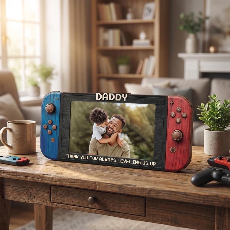 Custom Photo Dad 2D Flat Wooden Block, Personalized Fathers Day Gift for Gamer Dad