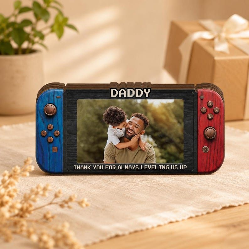 Custom Photo Dad 2D Flat Wooden Block, Personalized Fathers Day Gift for Gamer Dad