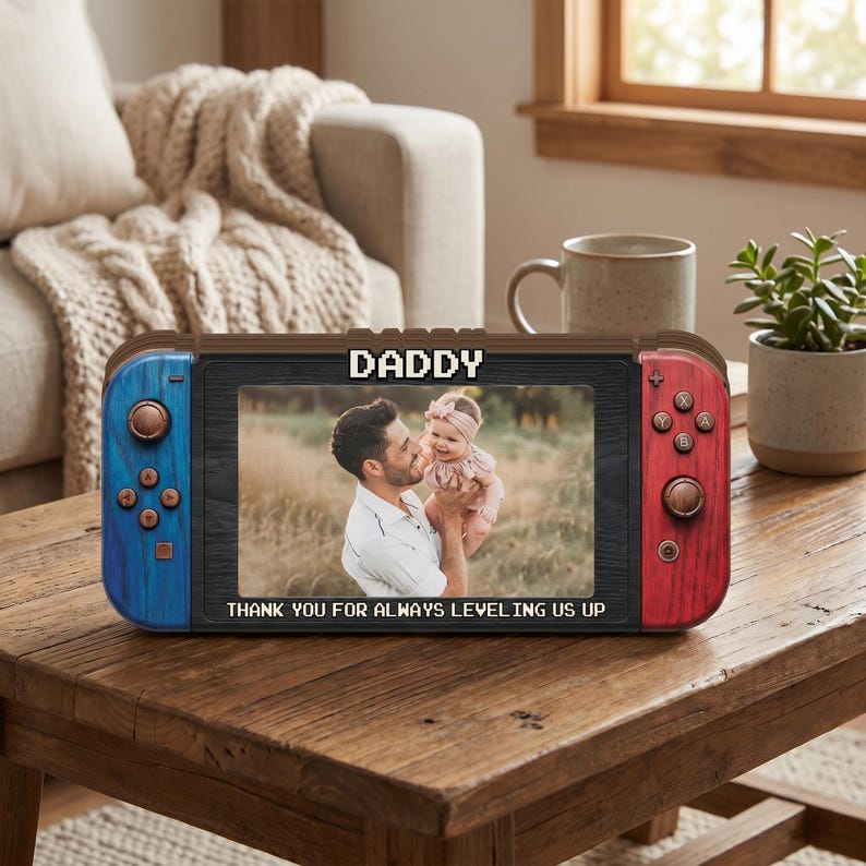 Custom Photo Dad 2D Flat Wooden Block, Personalized Fathers Day Gift for Gamer Dad