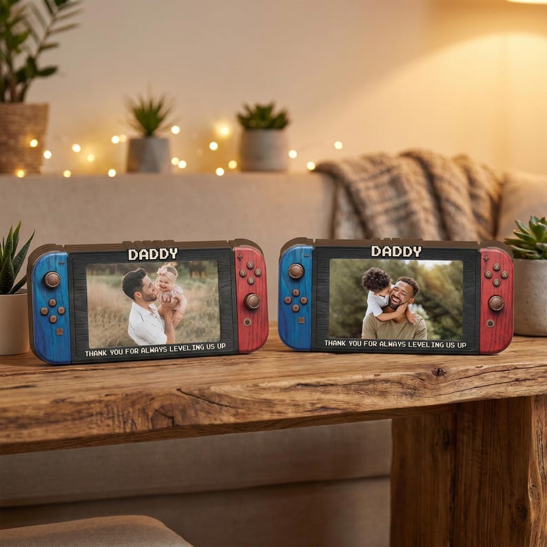 Custom Photo Dad 2D Flat Wooden Block, Personalized Fathers Day Gift for Gamer Dad