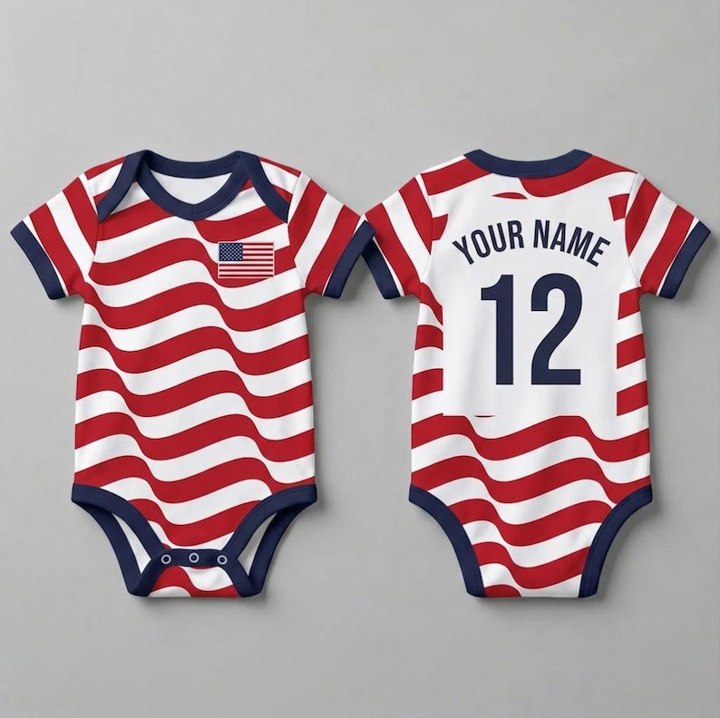 Personalized USA Flag Baby Bodysuit Custom Name & Number Gift