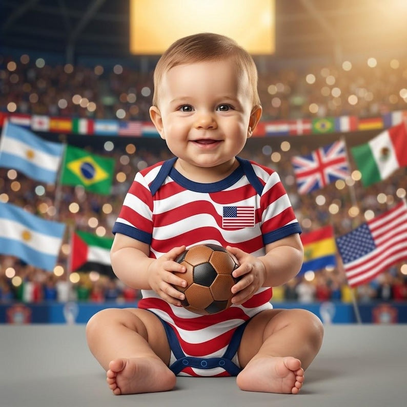 Personalized USA Flag Baby Bodysuit Custom Name & Number Gift